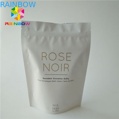 พลาสติกสีขาว Stand Up Body Scrub กระเป๋าบรรจุภัณฑ์เครื่องสำอางสำหรับอาบน้ำทะเลเกลือ