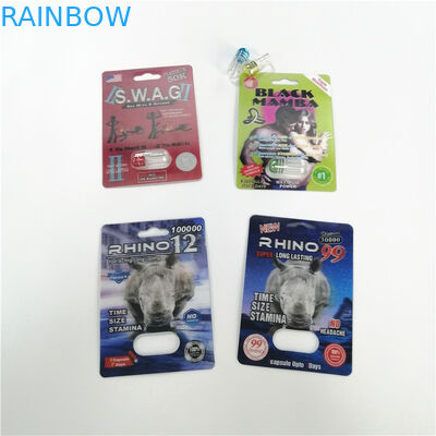 โลโก้ที่กำหนดเองยาเพศบรรจุภัณฑ์พุพองบรรจุภัณฑ์แรดเสือดำชายเสริมแคปซูลแพคเกจ