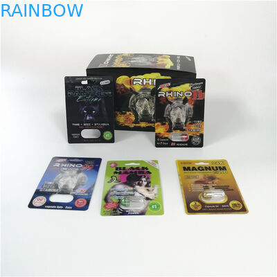 โลโก้ที่กำหนดเองยาเพศบรรจุภัณฑ์พุพองบรรจุภัณฑ์แรดเสือดำชายเสริมแคปซูลแพคเกจ