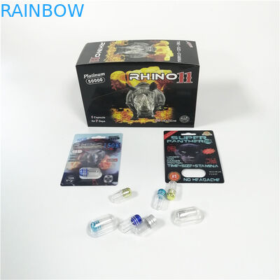 โลโก้ที่กำหนดเองยาเพศบรรจุภัณฑ์พุพองบรรจุภัณฑ์แรดเสือดำชายเสริมแคปซูลแพคเกจ