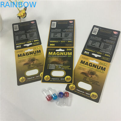 Mangum Gold Capsule Pill Blister Card บรรจุภัณฑ์การพิมพ์ผ้าไหมด้วยการใส่ / ขวด