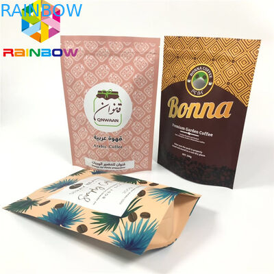 กระดาษคราฟท์ยืนขึ้นถุงกาแฟ Ziplock บรรจุภัณฑ์อาหารพลาสติกป้องกันความชื้น