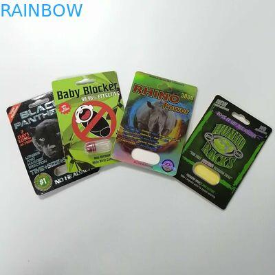 สไลด์พุพองแทรกบัตรกล่องกระดาษบรรจุภัณฑ์แรด 69 เพศยา 3d บรรจุขนาดที่กำหนดเอง