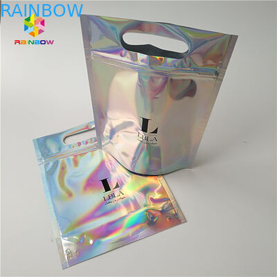 ถุงบรรจุภัณฑ์เครื่องสำอางบำรุงผิวโฮโลแกรมฟอยล์เกลืออาบน้ำบรรจุพร้อมหน้าต่าง / ไม้แขวนเสื้อ