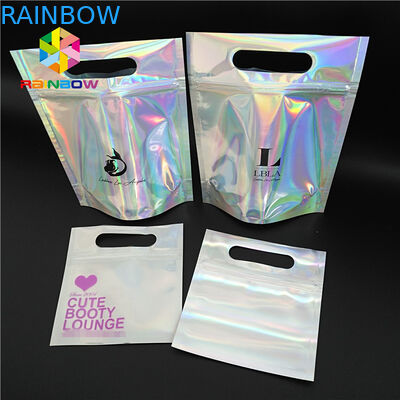 กราเวียพิมพ์พลาสติกใสกระเป๋าเครื่องสำอางด้านบนจัดการฟอยล์โฮโลแกรมสำหรับเสื้อผ้า / ถุงมือ