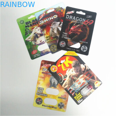 ยาเสริมความแข็งแรงเพศชายบรรจุภัณฑ์แรดซีรี่ส์ 3 มิติการ์ดแคปซูลบรรจุภัณฑ์พลาสติก