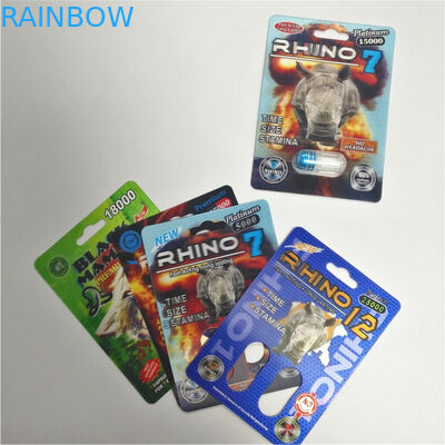 RHINO 69 Male Enhancement Pill บรรจุภัณฑ์บัตร Lenticular แพ็ค 3d เป็นมิตรกับสิ่งแวดล้อม