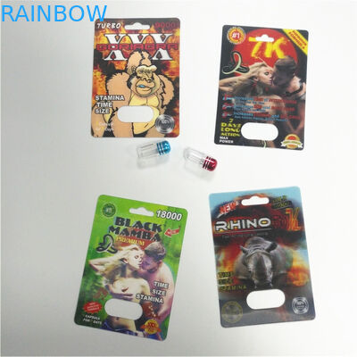 RHINO 69 Male Enhancement Pill บรรจุภัณฑ์บัตร Lenticular แพ็ค 3d เป็นมิตรกับสิ่งแวดล้อม