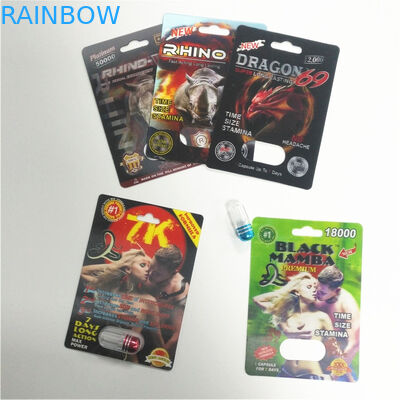 สมรรถภาพทางเพศของชายเสริมยาบรรจุภัณฑ์บัตร 3 มิติ Rhino Bullet บรรจุภัณฑ์