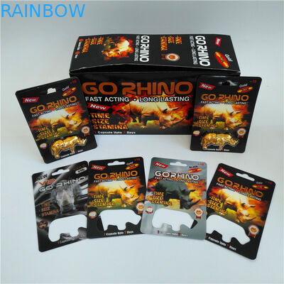 บรรจุภัณฑ์บัตรตุ่มบรรจุเม็ดยา Go Rhino Men With Rhino Figure Blister Bottle