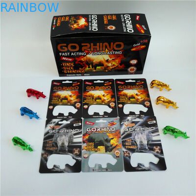 บรรจุภัณฑ์บัตรตุ่มบรรจุเม็ดยา Go Rhino Men With Rhino Figure Blister Bottle