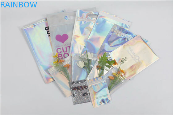 โฮโลแกรมลุกขึ้นยืนถุงฟอยล์อลูมิเนียมฟอยล์ Mylar Ziplock สำหรับของขวัญ / เครื่องสำอาง