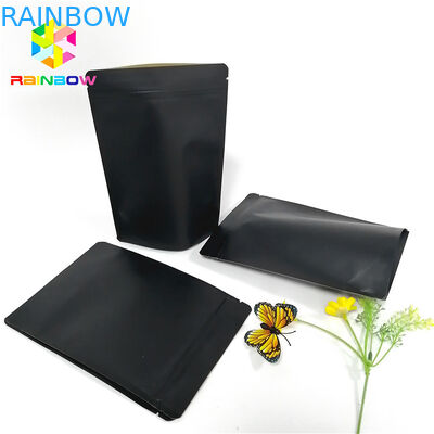 ถุงกระดาษคราฟท์สีดำบรรจุภัณฑ์โลโก้ที่กำหนดเองยืนขึ้นกระเป๋ารีไซเคิลซิปล็อค