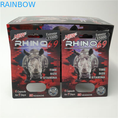 กำหนดเอง RHINO 96 เม็ดยาแพ็คบรรจุภัณฑ์บัตร Lenticular 3D เป็นมิตรกับสิ่งแวดล้อม