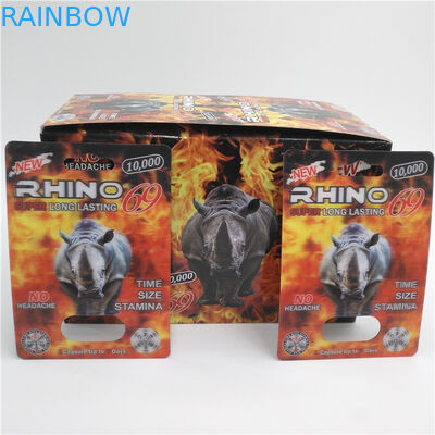 กำหนดเอง RHINO 96 เม็ดยาแพ็คบรรจุภัณฑ์บัตร Lenticular 3D เป็นมิตรกับสิ่งแวดล้อม