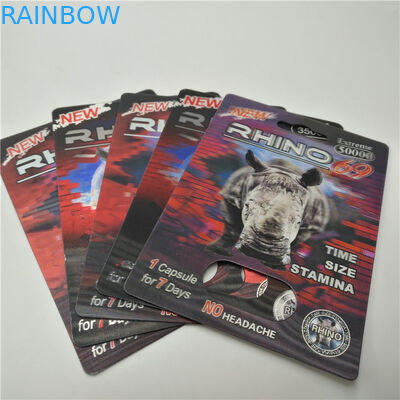 กำหนดเอง RHINO 96 เม็ดยาแพ็คบรรจุภัณฑ์บัตร Lenticular 3D เป็นมิตรกับสิ่งแวดล้อม