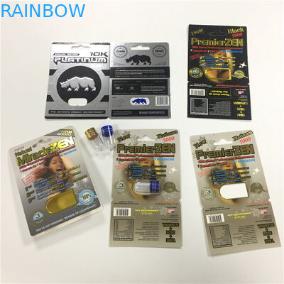 RHINO 8/11/25 แสดงบัตรบรรจุภัณฑ์ยาเสริมประสิทธิภาพชายยา 3d ภาชนะเปล่า