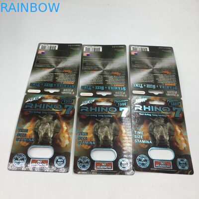 Rhino 7 5000 บรรจุภัณฑ์บัตรตุ่มแคปซูลกระดาษ 3D ยาแสดงเพศชายกล่อง