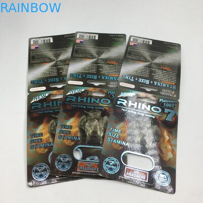 Rhino 7 5000 บรรจุภัณฑ์บัตรตุ่มแคปซูลกระดาษ 3D ยาแสดงเพศชายกล่อง