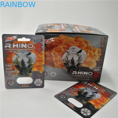 บรรจุภัณฑ์บัตรตุ่ม 3D แรดซีรี่ส์ Rhino 9K / 7/12 สำหรับยาเสริมแคปซูลตัวผู้