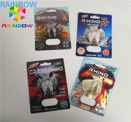 บรรจุภัณฑ์บัตรพลาสติกพิมพ์ 3D PP ขนาดปกติสำหรับ Rhino 69 Pills