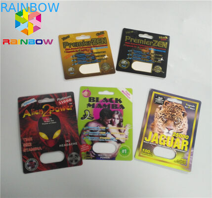 บรรจุภัณฑ์บัตรตุ่มที่กำหนดเองคนต่างด้าวผงแรด 3d กระดาษยาแคปซูลแพ็ค