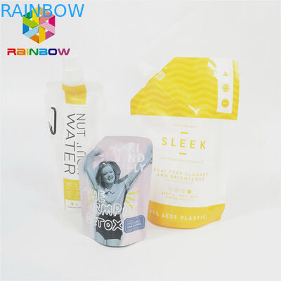 รอยรั่วซึมถุงพวยบรรจุภัณฑ์พื้นผิวมันวาวเครื่องดื่มน้ำผลไม้ถุงไนล่อนลามิเนต