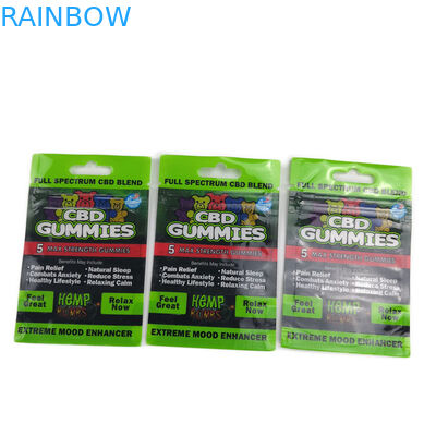 Mylar ถุงแบนถุงพลาสติกบรรจุภัณฑ์สามด้านหลุมแขวนปิดผนึกสำหรับ Cbd Gummies