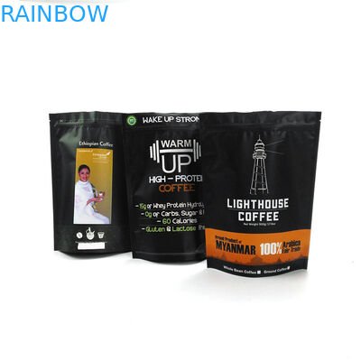 อลูมิเนียมฟอยล์เคลือบสีขาว 1 กก. ถุงกาแฟ Mylar ยืนขึ้นเมล็ดกาแฟกระเป๋ามีซิป