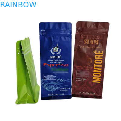 พื้นผิวมันวาวถุงชาบรรจุภัณฑ์ 250 กรัมถุงกาแฟก้นแบนกล่องกระเป๋าซีลความร้อน