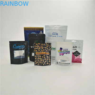 ตัวอย่างฟรี CBD ถุงป้องกันเด็กที่กำหนดเอง runtz จังเกิ้ลคุกกี้ยากระเป๋าพร้อมหน้าต่าง