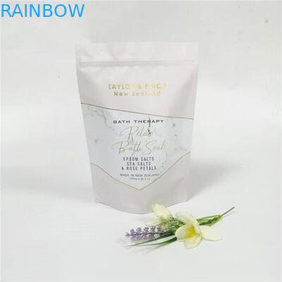 ถุงบรรจุภัณฑ์บำรุงผิว / ฟอยล์โฮโลแกรมลุกขึ้นยืนบรรจุภัณฑ์เกลืออาบน้ำที่มีหน้าต่าง