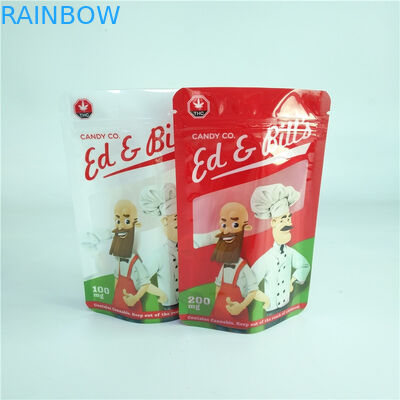 การพิมพ์ดิจิตอล 100 มก. ถุงบรรจุภัณฑ์ขนม CBD เหนียวยืนขึ้นกระเป๋าพร้อมหน้าต่างใส