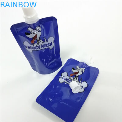 การพิมพ์แบบกำหนดเองพวยกระเป๋าบรรจุภัณฑ์อาหารสัตว์เลี้ยงเหลว 100 มล. สุนัขรักษาถุงยืน