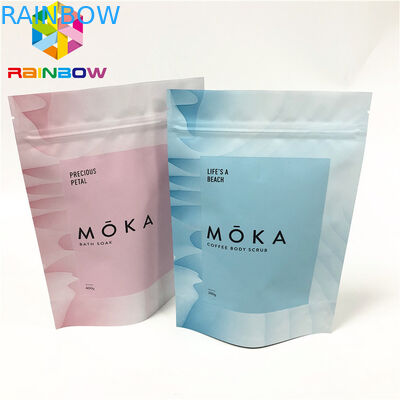 การขัดผิวกายยืนขึ้นถุงบรรจุภัณฑ์ที่นำกลับมาใช้ใหม่ได้ ziplock พร้อมถุงฉีกขาดที่กำหนดเอง