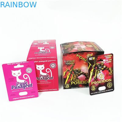 การพิมพ์โฆษณากล่องกระดาษการ์ดแบบกำหนดเองแรดที่กำหนดเองการเพิ่มประสิทธิภาพยากล่องบรรจุภัณฑ์แมวเหมียวสีชมพู