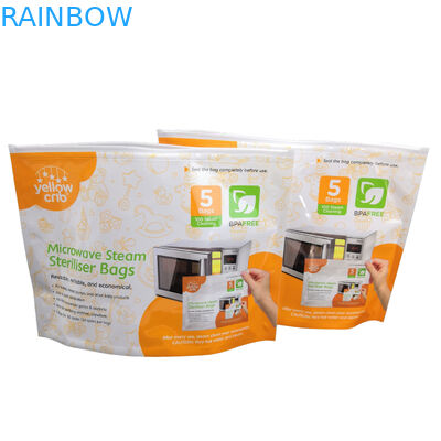 BPA Free Baby Care Steam Clean ถุงนึ่งฆ่าเชื้อไมโครเวฟแบบใช้ซ้ำได้พร้อม Ziplock Top