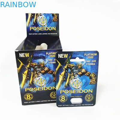 กระดาษพิมพ์แบบกำหนดเองกล่องฉีกบากกล่องการ์ดโพไซดอนสีน้ำเงินแดงพร้อมตุ่ม