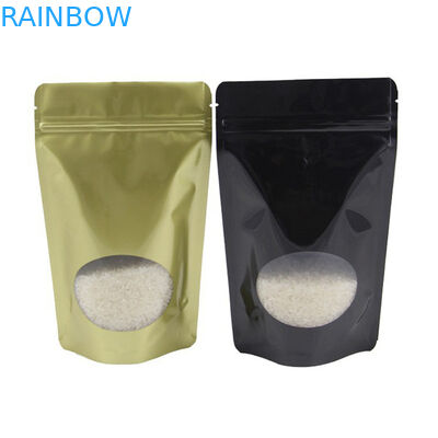 ที่กำหนดเองรีไซเคิลทองยืนขึ้นถุง Ziplock ด้วยอลูมิเนียมฟอยล์หน้าต่างใสสำหรับขนมกาแฟถั่วชา