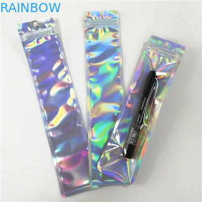 ถุงพลาสติกโฮโลแกรมแบนแบบกำหนดเองพร้อมซิปสำหรับบรรจุภัณฑ์ปากกาแต่งหน้า