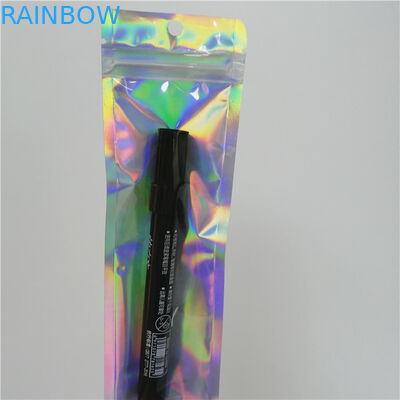 ถุงพลาสติกโฮโลแกรมแบนแบบกำหนดเองพร้อมซิปสำหรับบรรจุภัณฑ์ปากกาแต่งหน้า