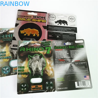 Black Panther / Mamba / Rhino V7 ยาเพิ่มประสิทธิภาพเพศชายแคปซูลบรรจุภัณฑ์ 3D Blister Cards พร้อมกล่องกระดาษ