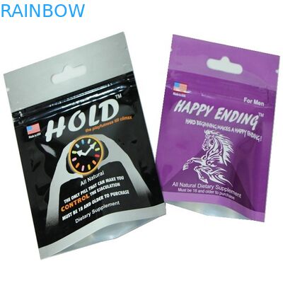 ฉลากส่วนตัวพิมพ์ Hang Hole Ziplock ด้านบนฟอยล์ขนาดเล็กบรรจุภัณฑ์ยาทางเพศชายบรรจุภัณฑ์พลาสติกสำหรับบรรจุภัณฑ์ยา