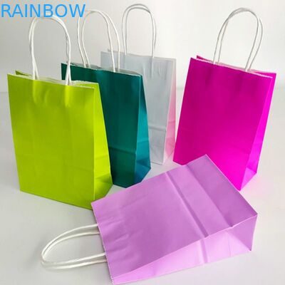 การพิมพ์กราเวียร์แบบพับได้ CMYK Kraft Paper Handles Bags