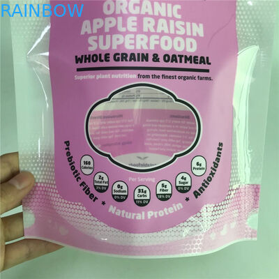 พื้นผิวมันวาวยืนขึ้นถุงบรรจุภัณฑ์ถุงที่กำหนดเองพร้อมหน้าต่างสำหรับบรรจุภัณฑ์อาหาร