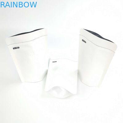 OEM Custom 1/8 OZ โลโก้สีขาวขนาดอลูมิเนียมฟอยล์แบบผนึกได้ 120 ไมครอนกระดาษคราฟท์ยืนขึ้นถุงบรรจุภัณฑ์