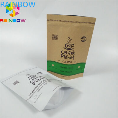 ยืนขึ้นถุงกระดาษที่มีโลโก้ที่กำหนดเองบรรจุภัณฑ์ถุงกระดาษคราฟท์สีน้ำตาลแบบผนึกสำหรับเมล็ดกาแฟ