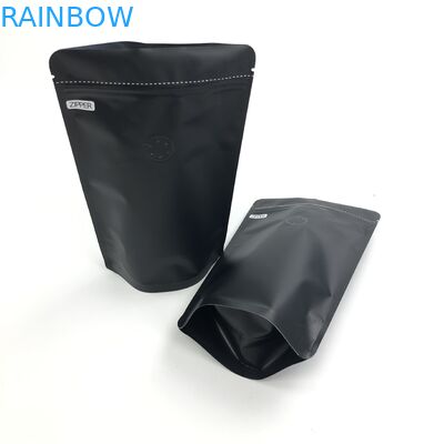 OEM Custom 250G โลโก้สีดำขนาดอลูมิเนียมฟอยล์แบบถอดได้ยืนขึ้นพร้อมวาล์ว Degassing สำหรับถุงบรรจุเมล็ดกาแฟ