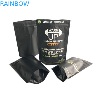 ถุงกาแฟพิมพ์สีทองเคลือบด้านฟอยล์สีดำยืนขึ้นถุงบรรจุภัณฑ์ซิป