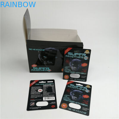 การออกแบบใหม่ล่าสุด 600k 700k Rhino Sex Pill Blister Card บรรจุภัณฑ์สำหรับแคปซูลเสริมสมรรถภาพชาย